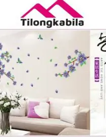 Stiker dindin purple flower tree art bird
