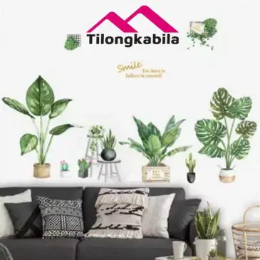 Stiker dinding green potted plant
