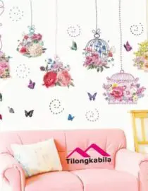 Stiker dinding flowers warm birdcage