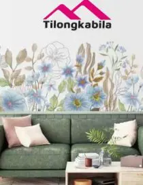 Stiker dinding blue flowers