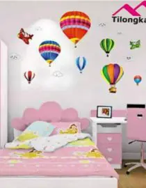 Stiker dinding colorful hot air balloon