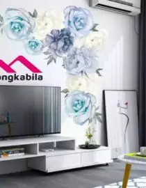 Stiker dinding blue and white flower