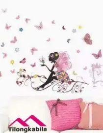 Stiker dinding butterfly flower fairy