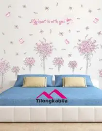 Stiker dinding pink flower group
