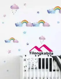 Stiker dinding cartoon cloud rainbow