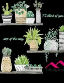 Stiker dinding leaf potted cactus