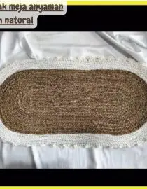 Taplak meja anyaman putih natural