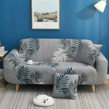 Cover Sarung Penutup Sofa Motif Daun Abu-abu Uk. 3 Seater 190-230cm