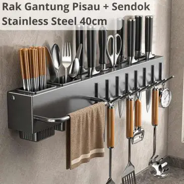 Rak Gantung Pisau dan Alat Masak + Tempat Sendok Stainless Steel 40cm