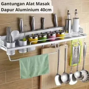 Rak Dapur Tempat Bumbu Gantungan Alat Masak dan Tempat Pisau Aluminium 40cm