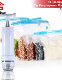 Kantong Plastik Ziplock Penyimpanan Makanan Kulkas Sistem Vacuum (isi 10pcs)