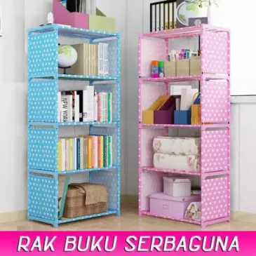 Rak Buku Rak Susun Portable Multifungsi 4 Susun Tiang Besi Stainless Steel Alas Rak Non Woven - Gambar 2