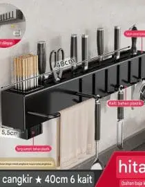 Rak Gantung Pisau dan Alat Masak + Tempat Sendok Stainless Steel 40cm