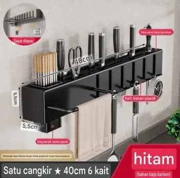 Rak Gantung Pisau dan Alat Masak + Tempat Sendok Stainless Steel 40cm