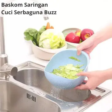 Baskom Saringan Cuci Serbaguna Buzz (Beras Buah Sayur)