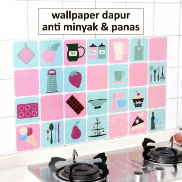 Wallpaper Dapur Anti Minyak dan Tahan Panas Motif Pink Food Uk. 75x45cm
