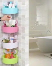 Rak Kamar Mandi Bahan Plastik Model Sudut Tempel Tanpa Paku