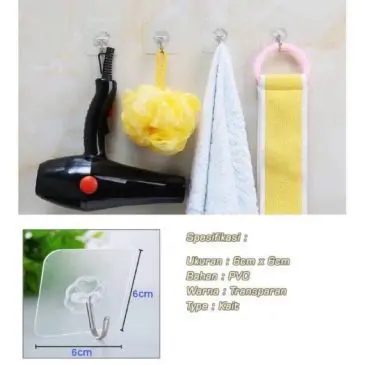 Gantungan Tempel Dinding Keramik Magic Hook Kait Bening