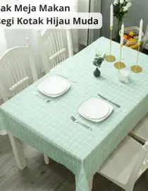 Taplak Meja Makan Persegi Anti Air dan Minyak Motif Nordik Kotak Hijau Muda