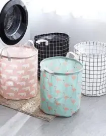 Keranjang Tempat Pakaian Kotor Serbaguna Lipat Bulat Material Kanvas