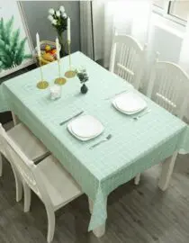 Taplak Meja Makan Persegi Anti Air dan Minyak Motif Nordik Kotak Hijau Muda