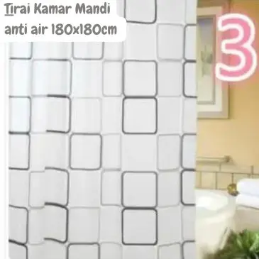 Tirai Kamar Mandi Material Peva 180x180cm Dengan Ring Kait Motif Kotak