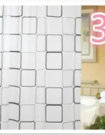 Tirai Kamar Mandi Material Peva 180x180cm Dengan Ring Kait Motif Kotak