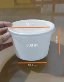 Mangkok Kertas Makanan Polos Serbaguna 800ml
