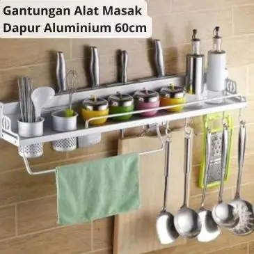 Rak Dapur Tempat Bumbu Gantungan Alat Masak dan Tempat Pisau Aluminium 60cm