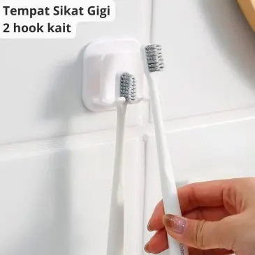 Holder Tempat Sikat Gigi Tempel 2 Hook Kait