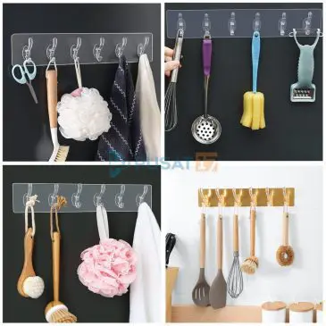 Gantungan Tempel Dinding Keramik 6 Hook Kait Bening