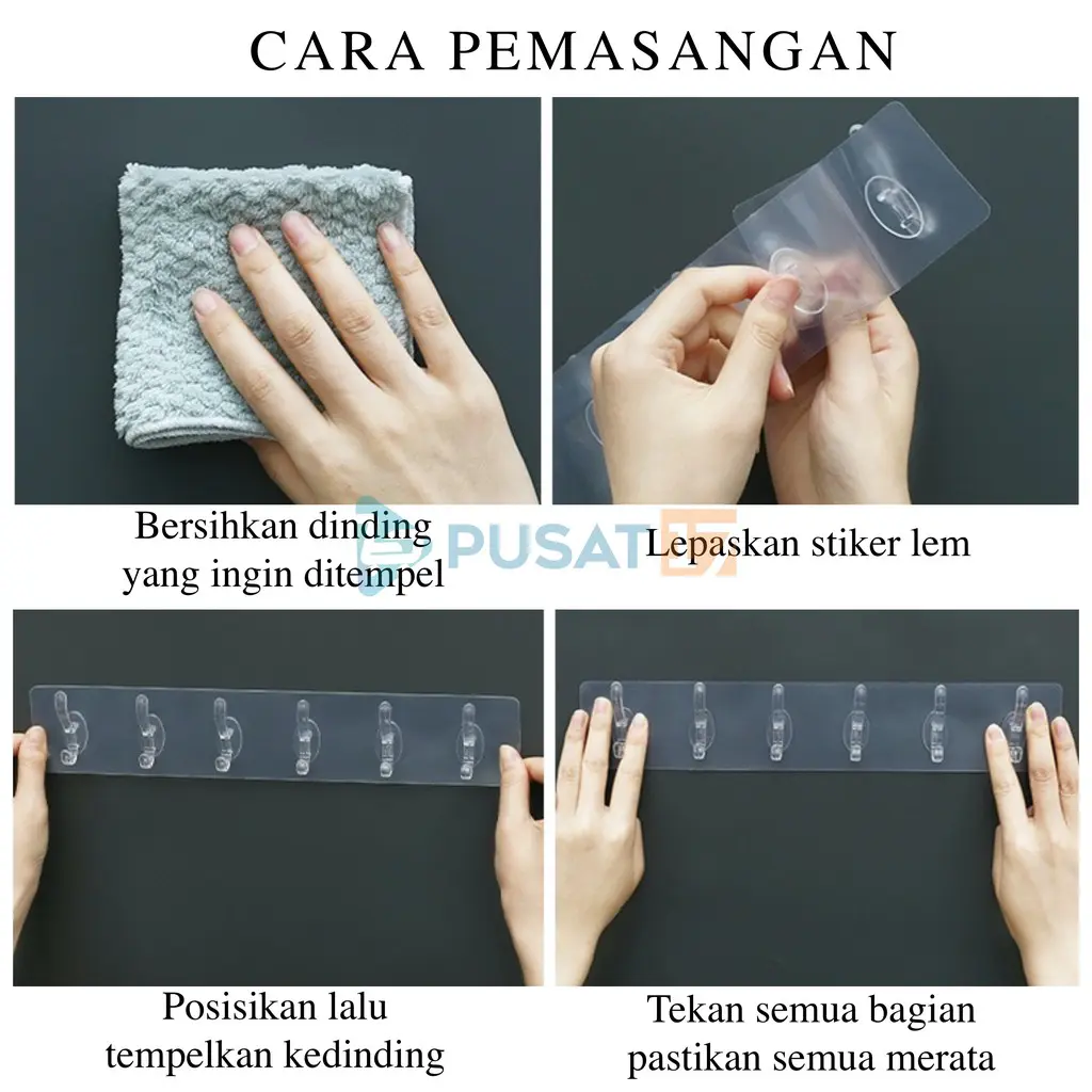 Gantungan Tempel Dinding Keramik 6 Hook Kait Bening - Gambar 3