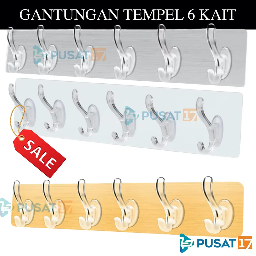 Gantungan Tempel Dinding Keramik 6 Hook Kait Bening - Gambar 7