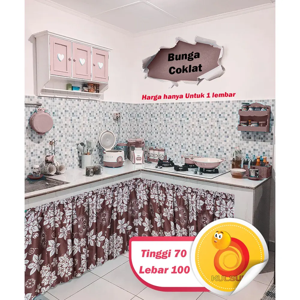 Gorden kolong dapur bunga coklat