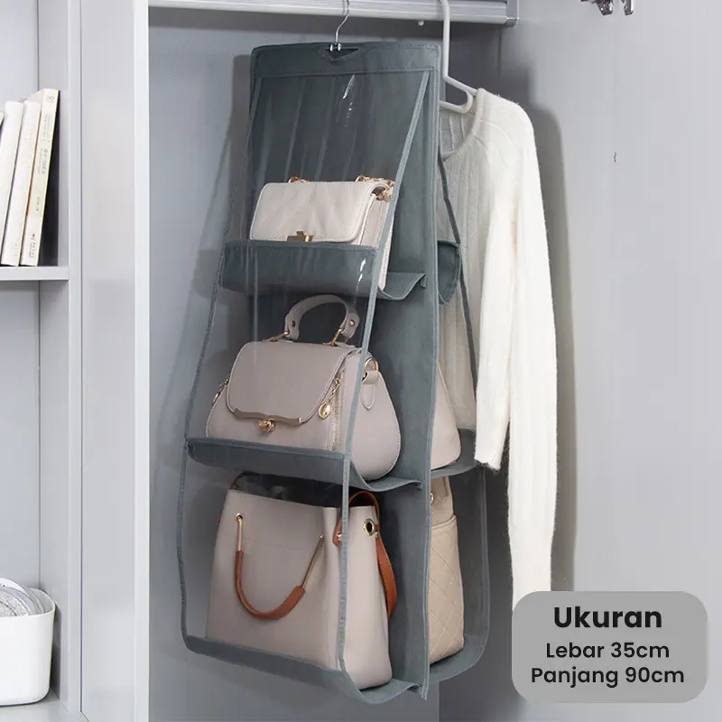 Rak Tempat Penyimpanan Tas Sepatu Gantung Anti Debu 6 Sekat