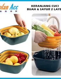 Wadah Cuci Saringan Peniris Sayur dan Buah Serbaguna Kit 2 Lapis Size Medium