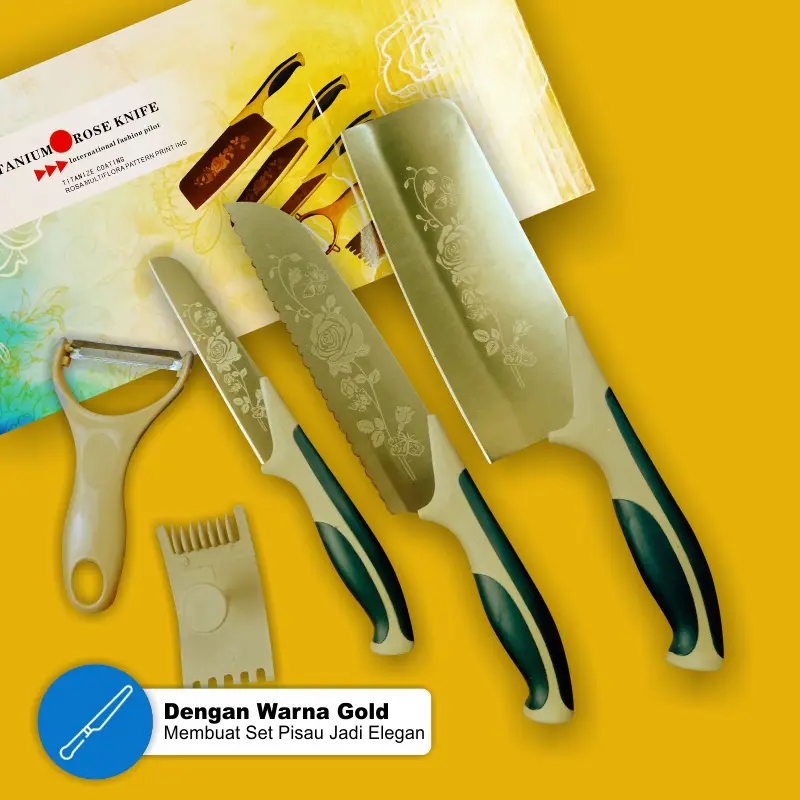Pisau 5 Set Stainless gold - Gambar 2