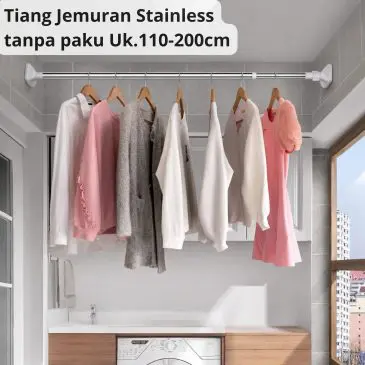 Tiang Jemuran Baju Fleksibel Stainless Steel Tanpa Paku Uk. 110-200cm