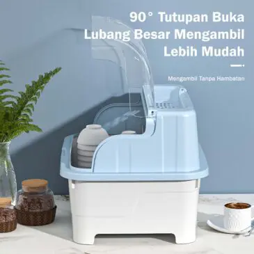 Rak Piring Rain Dengan Tutup dan Nampan Tirisan Air+ Tempat Sendok Bahan Plastik Size 36x27x24cm