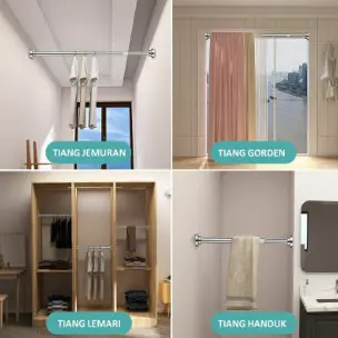 Tiang Jemuran Baju Fleksibel Stainless Steel Tanpa Paku Uk. 90-160cm - Gambar 2