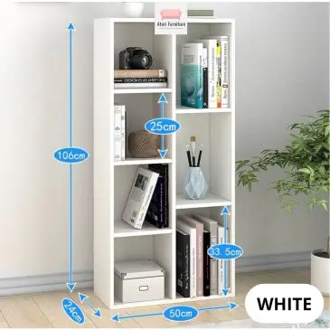 Rak Buku Rak Mainan Rak Susun Multifungsi 7 Sekat Size 50x24x106cm (Bahan Papan MDF x Perlu Dirakit)