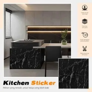 Wallpaper Motif Marmer Hitam Y6047 Anti Panas Anti Minyak dan Tahan Air Uk. 100x60cm