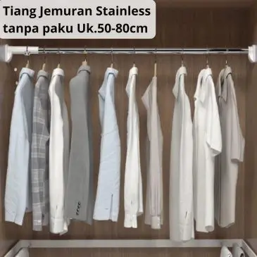 Tiang Jemuran Baju Fleksibel Stainless Steel Tanpa Paku Uk. 50-80cm