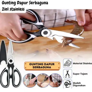 Gunting Dapur Serbaguna 3in1 Stainless Steel + Plastik (Daging Ikan Sayur)