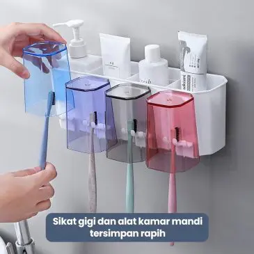 Rak Kamar Mandi Organizer 4 Cups + Dispenser Odol - Gambar 2