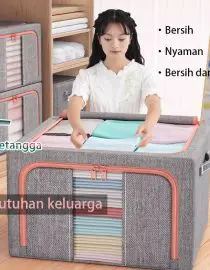 Box Tempat Penyimpanan Pakaian Sprei dan Selimut 24L Dimensi 40x30x20cm Dengan Rangka Besi