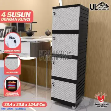 Lemari Pakaian Minimalis Kontener Swing 4 Susun Pintu Kunci Size 33.5x38.5x125.5cm