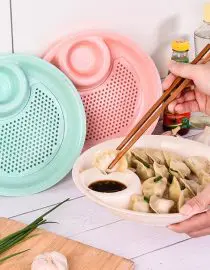 Piring Saji Bulat 2in1 Tempat Makan Dengan Tirisan & Sekat Saus