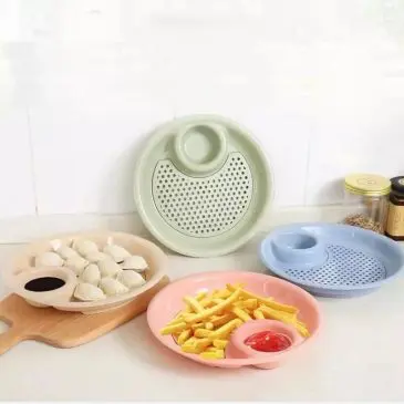 Piring Saji Bulat 2in1 Tempat Makan Dengan Tirisan & Sekat Saus - Gambar 2