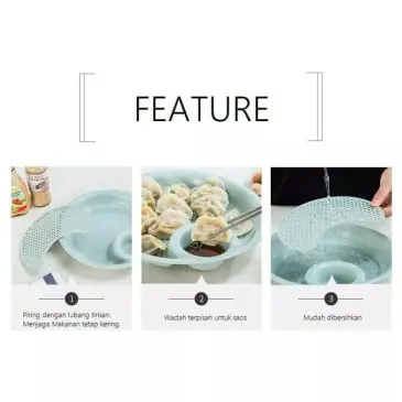 Piring Saji Bulat 2in1 Tempat Makan Dengan Tirisan & Sekat Saus - Gambar 3
